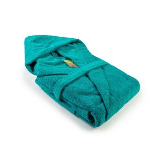 Peignoir capuche bleu turquoise