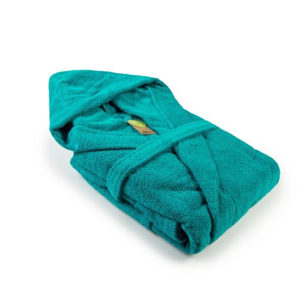 Peignoir capuche bleu turquoise