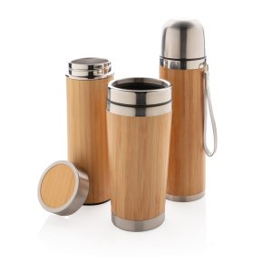Ensemble thermos bouteille mug en bambou