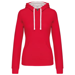 K465 sweat capuche contrastee rouge femme
