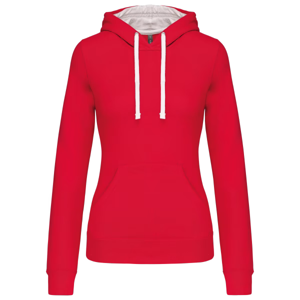 K465 sweat capuche contrastee rouge femme