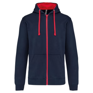 K466 sweat capuche zippe bicolore bleu homme