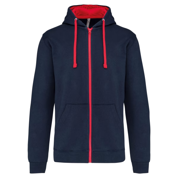 K466 sweat capuche zippe bicolore bleu homme