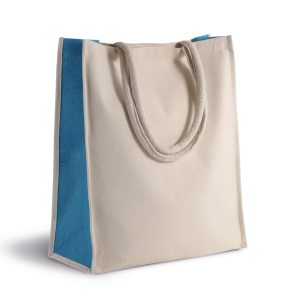 Ki0253 sac cabas bleu en coton jute