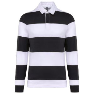 K285polo rugby raye manches longues unisexe black white