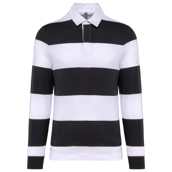 K285polo rugby raye manches longues unisexe black white