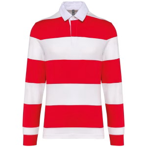 K285polo rugby raye manches longues unisexe red white