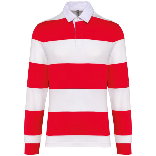K285polo rugby raye manches longues unisexe red white